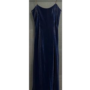 Vintage 90s Navy Blue Shimmer Rhinestone Holiday Strap Dress by Scott Mcclintock